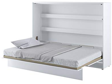 Homlando Lenart Schrankbett Bed Concept BC04 140x200 cm - Horizantal Schrankklappbett - Schrank mit integriertem Klappbett - Wandbett mit Lattenrost - Murphy Bed (Weiß Matt/Weiß Glänzend)