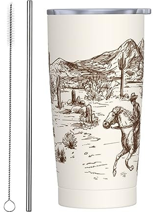Kaireno Western Desert Tumbler Cowboy Edelstahl isolierte Becher mit Deckel Strohhalm wiederverwendbar amerikanische Wildlandschaft Kaffee Reisebecher Tee Trinken Wasser Wein Tassen Geschenke für