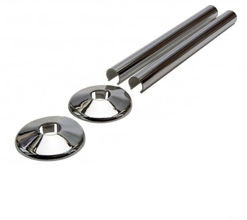 Heizkörper-Rohrhülsenabdeckungen und Rohrmanschetten in Chrom-Effekt, Zentralheizung, Clip-On-Abdeckungen Snappit, 15 mm x 200 mm, 1 Set Chrom