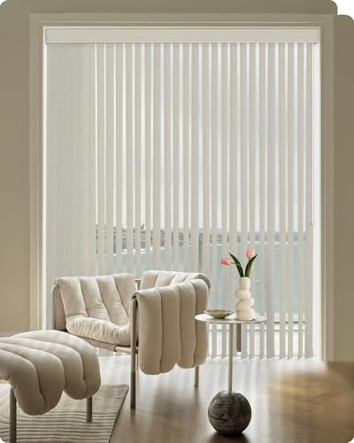 Graywind 100% Blackout Vertical Blinds Complete Set - Thermal Insulating & UV Protection Fabric, Made to Measure Privacy Slats & Track Kit with Wand Control for Windows Patio Doors, Beige White