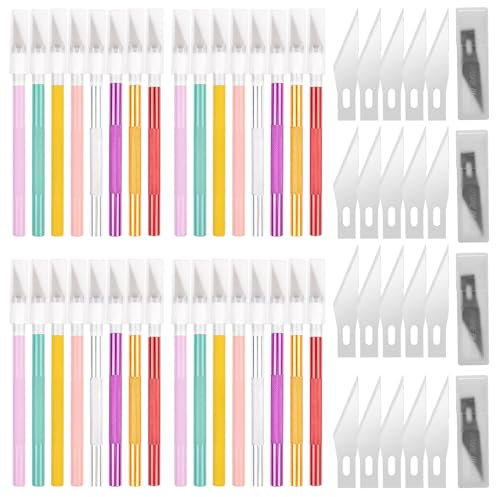 ZAKHSE Bastelmesser,16 Pack Schnitzmesser mit 40 Stück Ersatzklingen,Bastelmesser Skalpell Set mit Schutzkappe,Aluminiumlegierung Griff Scharf Klingen Cutter Messer für Bastelarbeiten Schnitzerei-14cm