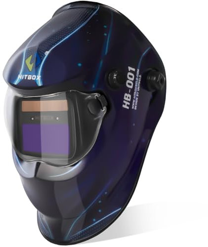 HITBOX Auto Darkening Welding Helmet Solar Powered Welding Hood with Adjustable Wide Shade Range 4/9-13 for Mig Tig Arc Welder(COSMIC)