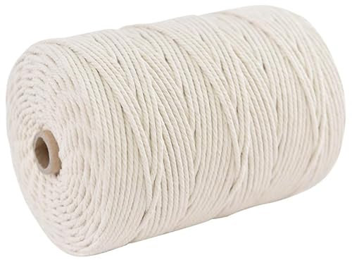 5 mm x 100 m di corda di cotone naturale, filato macramè per fai da te, filo di cotone per arazzo da parete, appendiabiti, lavori a maglia (beige)