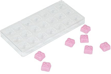 Restaurantware-Pastry Tek 10.8 x 5.3 Inch Chocolate Shaping Mold, 1 Freezable Candy Mold - 21 Cavities, Gift Box-Shaped, Clear Polycarbonate, For Chocolate, Dishwashable, Easy To Release
