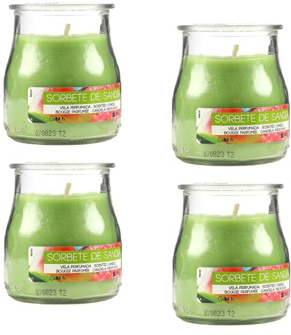 Lot 4 Bougies Parfumées Sorbet à la Pastèque en Verre 7x6cm, Bougie Parfumée 24 Heures de Combustion