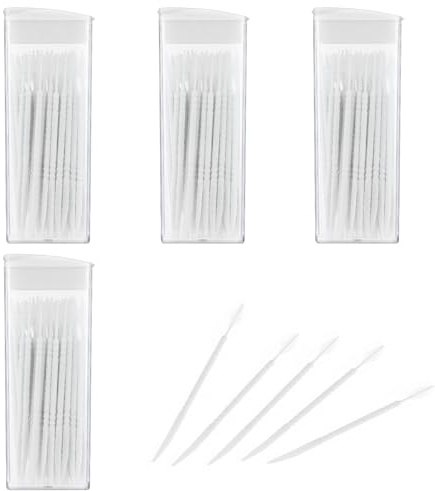 WLLHYF 200 stycken dubbelhuvud, 50 stycken/låda plasttandpetare, tandpetare, tandtråd, interdentala tandpetare, borste, tandstift (vit)