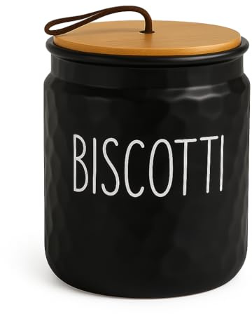 MECSAL CASALINGHI Barattolo Biscottiera, Porta Biscotti, Contenitore Cucina, in Ceramica Effetto Martellato, Tappo in Legno