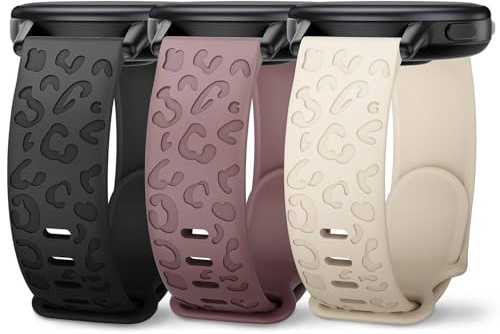 Wizvv 20mm Armband Kompatibel mit Garmin Vivoactive 5/3/Forerunner 55/165/245/245 Music, 3 Stück Leoparden Gravur Silikon Sport Armbänder für Venu/Sq/Sq 2/Sq Music Damen Herren