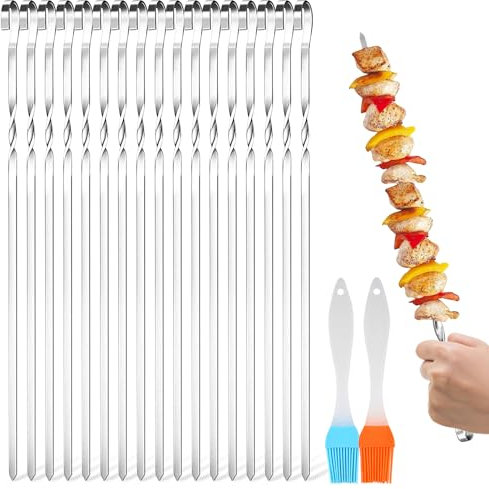 24 Piezas Brochetas de Acero Inoxidable, 30cm Pinchos de Metal para Barbacoa Reutilizables, para Hoguera