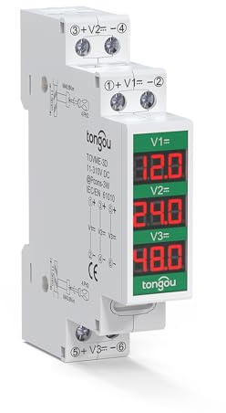 TONGOU Carril Din Voltímetro DC 11-310V, Medidor de Tensión de 3 Canales Pantalla LCD Digital, Voltímetros para Control de Sistemas Solares Fotovoltaicos/Batería