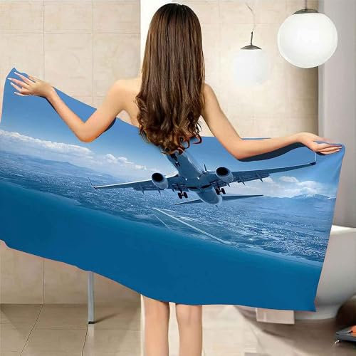 okoikfc 3D Strandtuch 80x160 cm Flugzeug Badetuch Groß Flugzeug Microfaser Handtücher Weich Schnell Trocknen Strandhandtuch Herren Frauen Badetücher, Strandtücher Strandlaken Handtuch A1319
