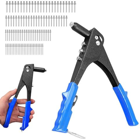 Kit Rivettatrice Manuale con 100 Rivetti Ciechi 4 Misure - Pinza per Fissaggio Metalli Legno per Auto, Barche e Mobili