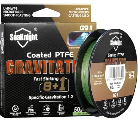 SeaKnight G9-serien 9 strängar 8+1 flätad fiskelina snabbt sjunkande fiskelina 150 m/300 m havsvattentät UV-beständig belagd PTFE havsfiskelina 7,7-80 kg