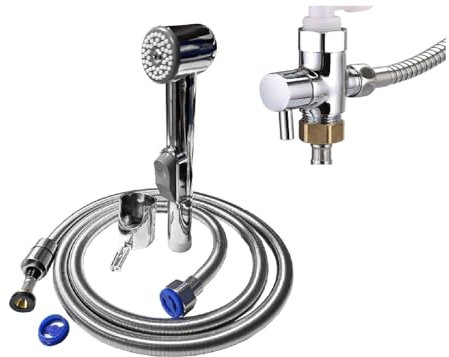 Set Diverter Valve Brass bargin Muslim SHATAFF Chrome Bidet Douche Strong Reinforced Shower Hose 150 cm Douche Hand Shower Spray Toilet Hand Held Bidet Spray Kit with Brass Shut Off Valve