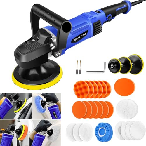 1400W Dual Action Car Polisher Buffer - 6 Variable Speed Electric Rotary Polishing Machine With 5-Inch & 7-Inch Buffer Pads - Waxing Kit for Sanding