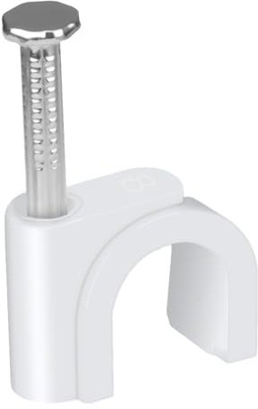 LeMotech Kabelschellen, 200 Stk. 8mm Runde Kabelhalter Mit Eingestecktem Nagel, Koaxialnagelschellen für Kabelmanagement RG6 RG59 CAT5e CAT6 RJ45 Ethernet Kabelschellen, weiß