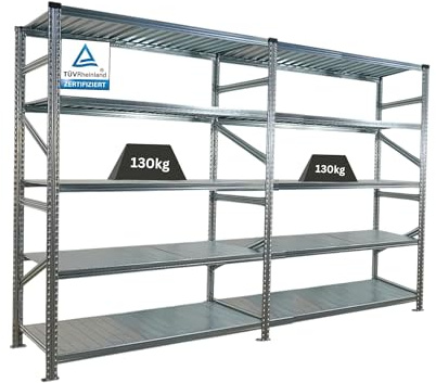 PROREGAL Fachbodenregal Stecksystem Proximo | Komplettregal | HxBxT 200x300x60cm | 5 Ebenen | Fachlast 130 kg | Beidseitig nutzbar | Verzinkt | Lagerregal, Steckregal, Metallregal