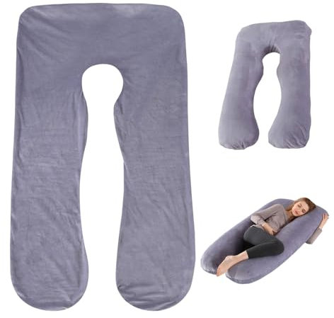 LNGJIN U-förmiger Kissenbezug Für Schwangerschaftskissen, 140×80 cm Umstandskissen Ersatzbezug, Maschinenwaschbar, U-förmiger Kissenbezug, Ganzkörper-Umstandskissen-Ersatzbezug, Grau