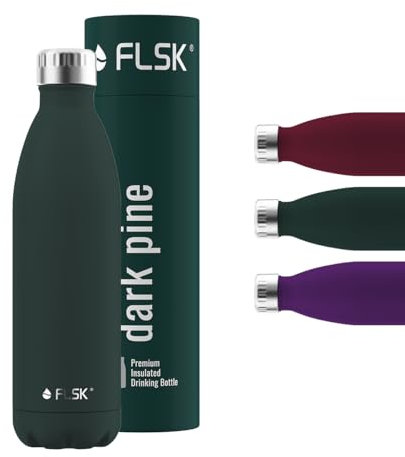 FLSK Trinkflasche – Premium Edelstahl Thermosflasche – 100 % auslaufsicher & kohlensäuregeeignet – hält 24 h kalt & 18 h heiß – BPA-frei (dark pine, 750 ml)