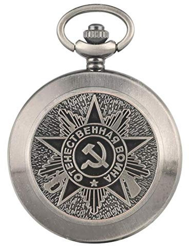 HUIBBGO Reloj de Bolsillo con Emblema de la URSS, Insignia del Partido Comunista, de Cuarzo, de Bronce Retro, con Hoz y Martillo, Color Gris