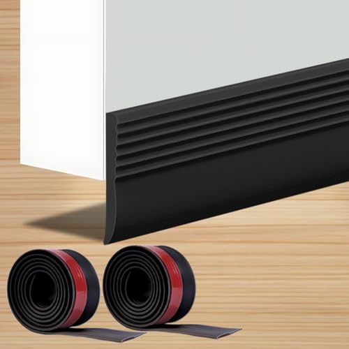 HKDZ Door Draught Excluder Door Draft Stopper, Door Bottom Seal Draft Blockers, Under Door Draft Stopper Seals Sweep Weather Stripping Soundproof for Interior/Exterior Doors, 100cm/2 Pack,Black