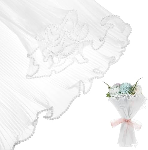 Blumen-Papier, Weißes Einwickelpapier für Blumenstrümpfe, 3,6m mit Perlenrand, Netzgarn zum Einbinden, Valentinstag, Floristenbedarf