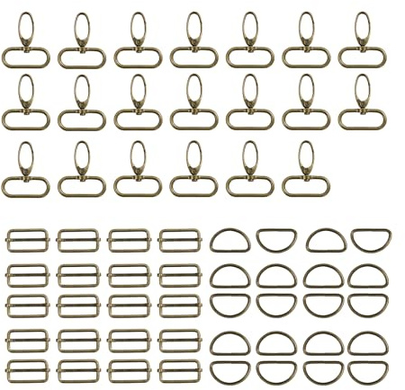 60 Stück Karabinerhaken mit Drehgelenk, D Ring, Schiebeschnalle Gurtschieber, Metall Karabiner Schlüsselanhänger Set für DIY Tasche Gurt, Schultergurt, Hundehalsbänder Nähen Zubehör
