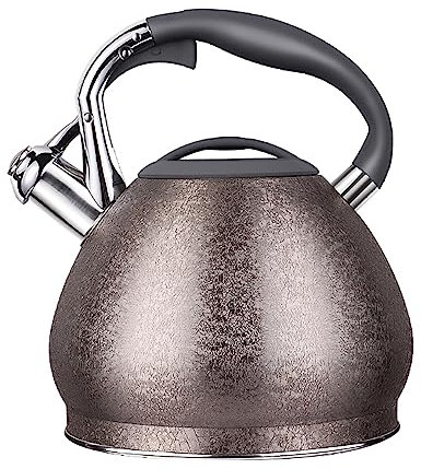 Bouilloire sifflante en acier inoxydable 3 L avec interrupteur isolé One Touch Convient à tous les types de plaques de cuisson Textures blanches et noires