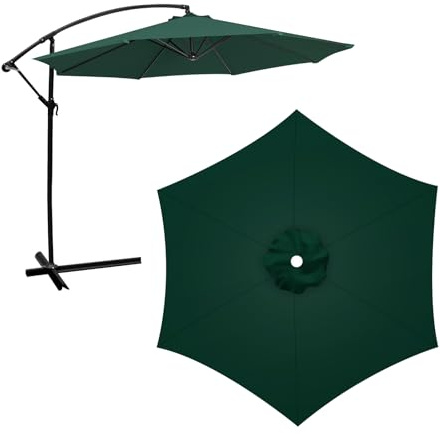 YedZen Housse de Rechange pour Parasol, Toile Parasol 3M 6 Baleines Remplacement, Rechange pour Parasols de Terrasse pour 3M 6 Bras, Dessus De Parapluie Jardin Extérieur, Vert Foncé