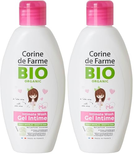 Corine de Farme - Gel Lavant Intime Miss BIO - Gel Nettoyant pour Petite Fille à l'Aloe Vera - Respecte l'Équilibre de la Flore Intime - Hydrate et Apaise l'Inconfort - Certifié Bio ECOCERT - 125 ml