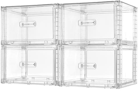 Vtopmart 4 cajones organizadores de almacenamiento apilables transparentes de acrílico grandes con asas, fácil montaje para baño, gabinete de cocina, armario, maquillaje