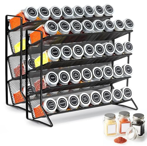 Youyijia 4-stöckiges Gewürzregal Stehend 2er-Set Gewürzregale für Gewürzdosen (45mm) für Gewürzstreuer für Aufbewahrung Im ScKüche Gewürzregal Doppelt organisierter Küchenplatz Schwarz