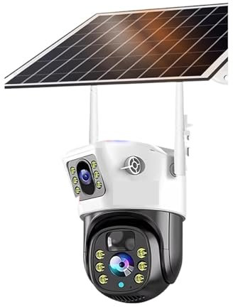 VEKELETE Cámara Solar con Tarjeta SIM 4G, WiFi, 360°, IP, 8MP, 4K, CCTV, batería, Lente Dual, for Exteriores, Seguridad Inteligente for el hogar, vigilancia Solar.(WiFi CAM Add 32GB)