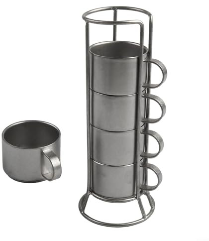 5 tazze da caffè e tè in acciaio inox, impilabili, a doppia parete, con isolamento termico, con supporto per bevande fredde o calde