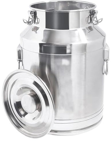 Lechera Acero Inoxidable Con Tapa, Lechera Acero Inoxidable 5-88 Litros,con Tapa Con Asa, Para Transportar o Almacenar Leche,Nofaucet-22L