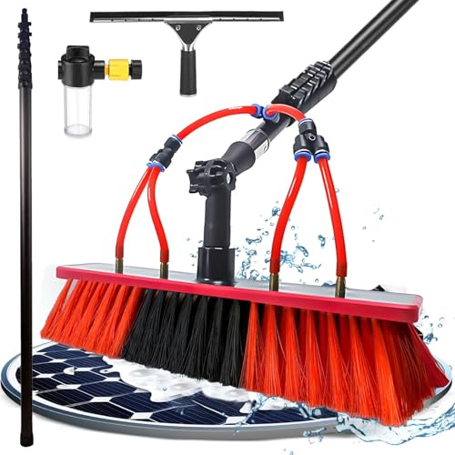 YFSMBD Carbon Fibre Telescopic Pole 33ft Washing Kit: Water-fed Brush, Squeegee, Soap Dispenser, 10M Telescoping Pole and 20m Hose, Cleaning Solar Panels, Windows, Roofs & Cars - 55cm Brush