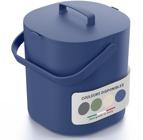 PTMS® Biomülleimer Küche 6L - Geruchsdichter Deckel gegen Fruchtfliegen | Praktischer Deckel zum Einhängen & Innensieb - Spülmaschinenfester Komposteimer Küche in modernem Design