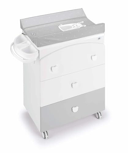 CAM CASSETTIERA ARCO Bianca C/CASSET. G-C265 (Grau) | 3-in-1 Wickelkommode mit Badewanne & 3 Schubladen in Grau. Inkl. weicher Wickelauflage, Kippschutz & Feststellrollen.