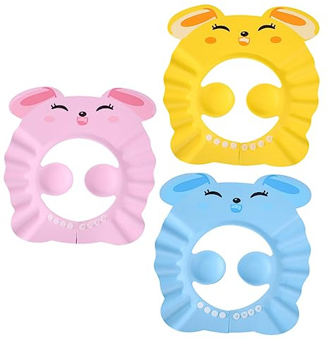 minkissy 3 Stück Verstellbare Duschhaube Set Shampoo Schutz für Hochwertige Eva Kinderbadekappen Augenschutz für Mädchen und Jungen Spaß Beim Haarewaschen