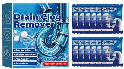 Polvere Detergente Per Tubi,Polvere Potente per Dragaggio di Condotte,Sblocca Gli Scarichi Intasati con Facilità,WC e Tubi Fognatura,5G*12PCS