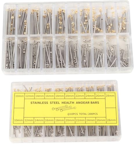 Luatoxry 200Pcs Watch Band Pins Replacement Kit, 10-28mm Length Watch Link Pins, 1.3mm Width Watch Lug Screw Pins, Stainless Steel Tube Friction Pins with Box for Strap Connecting