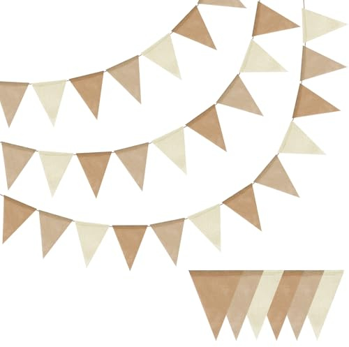 Wimpelkette Outdoor,Kaluofan 3 Stück Girlande Kinderzimmer Beige,Girlande Outdoor Boho Wimpelkette Geburtstag Hochzeit,Wimpelgirlande für Geburtstag Babyparty Deko Baby Shower Gartenparty Hochzeit