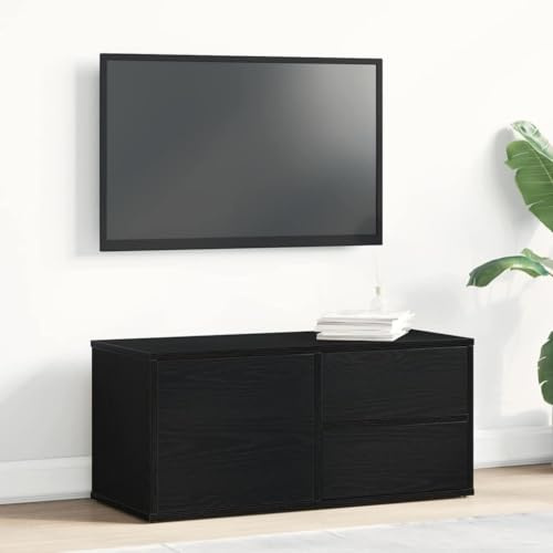 Meuble TV en Bois Composite, Style Moderne avec Porte Coulissante et Compartiments, Meuble d'Appoint, Armoire de Rangement, adapté au Salon et à la Chambre, Couleur Noir, 80x34x35.5 cm