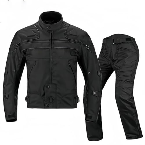 Traje de Moto para Hombre, Conjunto Textil de 2 Piezas con Protectores, Chaqueta Impermeable y Pantalones de Moto, Ropa de Motocross Ropa de Motociclismo Black,XXL
