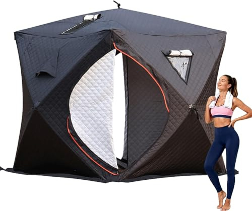 VNATWGOO Sauna para Exteriores, Tienda de Sauna Aislada Portátil 180x180x210cm (5'11 x 5'11 x 6'11), Impermeable a la Nieve y al Viento con Agujero para Chimenea para Jardín y Pesca en Hielo