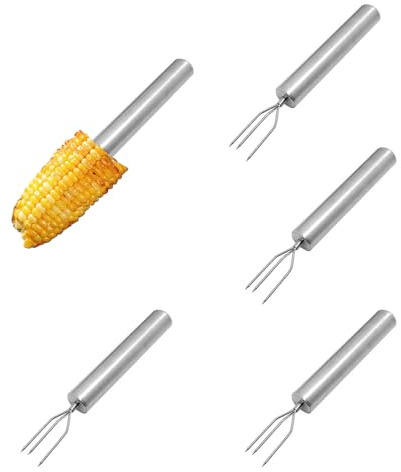 Lot de 4 fourchettes à pommes de terre en acier inoxydable, fourchettes à pommes de terre, fourchettes à fruits et légumes, fourchettes à maïs, réutilisables, outil de barbecue portable pour le
