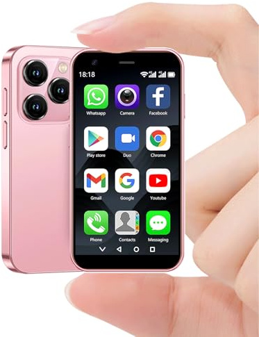 BLKE S Mini Smartphone 4G, Écran HD 3,0, Quad Core Double SIM, 3+32 Go, Batterie 2000 mAh, Téléphone débloqué pour Enfants, Téléphone étudiant Format Poche, Petit Smartphone Tactile Rose