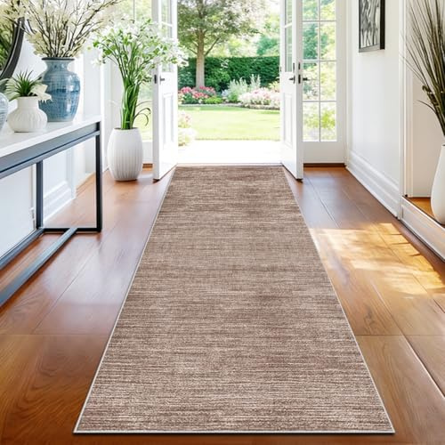 TFEHXYZU Teppich Läufer Flur Lang Küchenteppich rutschfest Teppichläufer, Kitchen Läufer Teppiche Küchenläufer Flur Fußmatte Entryway Runner Teppich Wohnzimmer Schlafzimmer 90 x 220cm Braun