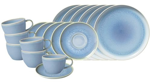 like. by Villeroy & Boch Service à café Crafted Blueberry 18 pièces | Service de table moderne composé de tasses avec soucoupes et assiettes | Aspect poterie | Passe au lave-vaisselle et au