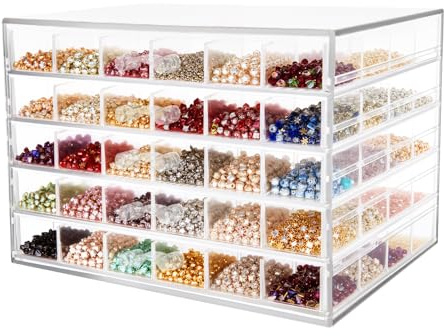 Areao Ohrring Organizer 120-Grid Acryl Schmuck Aufbewahrung Box, 5 Schubladen mit je 24 Fächern, Transparenter Nagelstudio Organizer für Ohrringe, Nagelzubehör, kleine Teile & Schmuckstücke